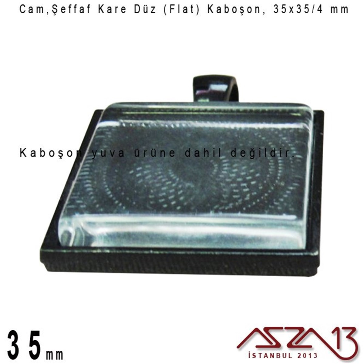 Cam Kaboşon TaşKaboşon ve CameoMarkasızŞeffaf 35 mm, Kare Cam Düz Kaboşon / Paket İçeriği 1 Adet