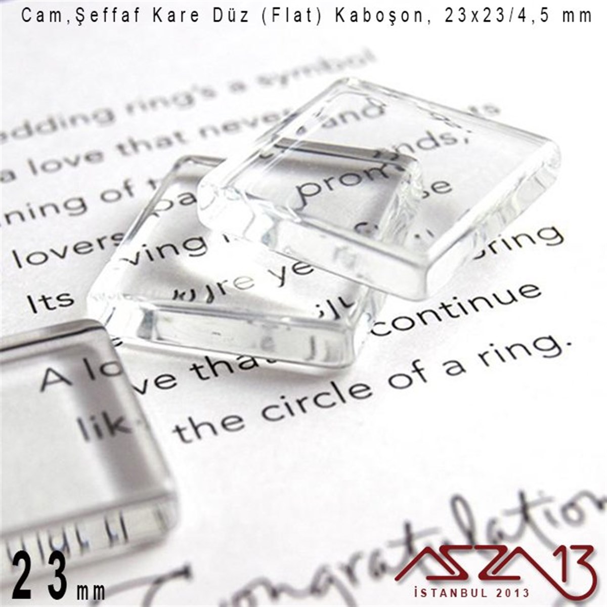 Cam Kaboşon TaşKaboşon ve CameoMarkasızŞeffaf 23 mm, Kare Cam Düz Kaboşon / Paket İçeriği 1 Adet