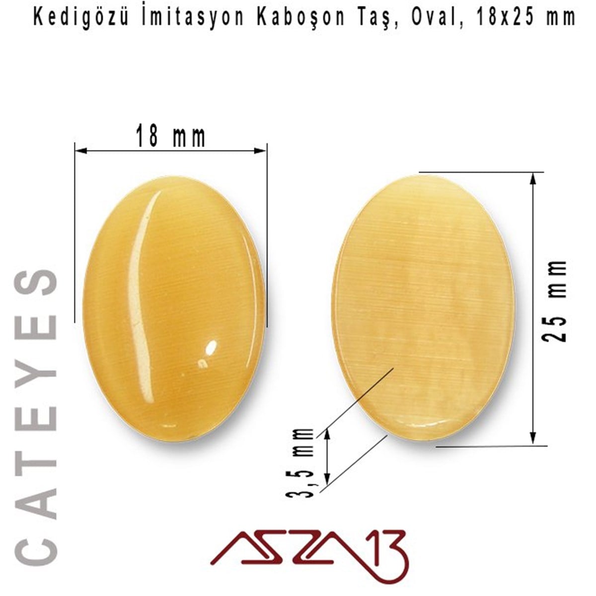 Cam Kaboşon TaşKaboşon ve CameoMarkasızSütlü Kahve Renk Kedigözü 18x25/3,5 mm Oval İmitasyon Cam Kaboşon / Paket İçeriği 1 Adet