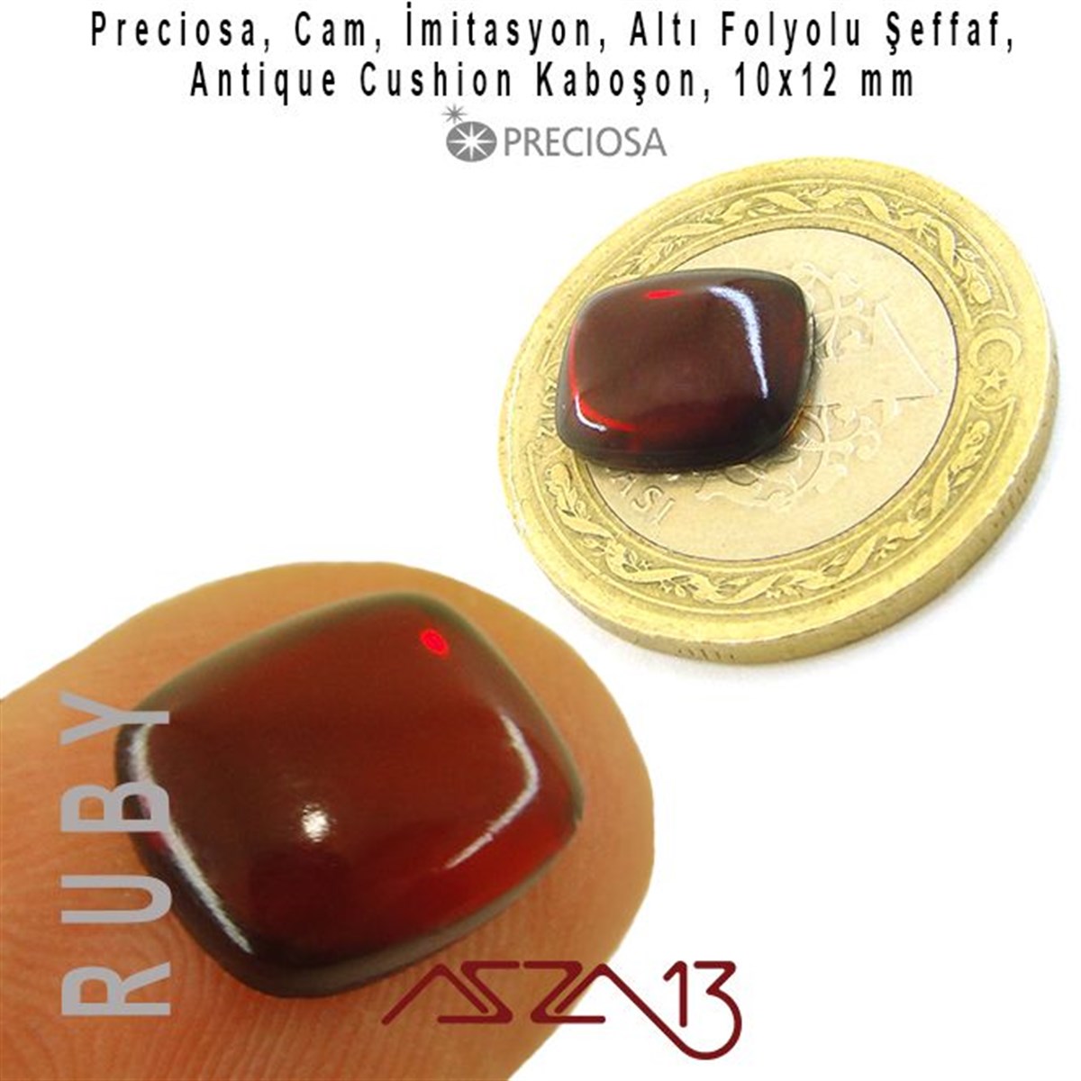 Cam Kaboşon TaşKaboşon ve CameoPreciosaRuby 10x12 mm Antik Kuşon İmitasyon Cam Kaboşon / Paket İçeriği 1 Adet