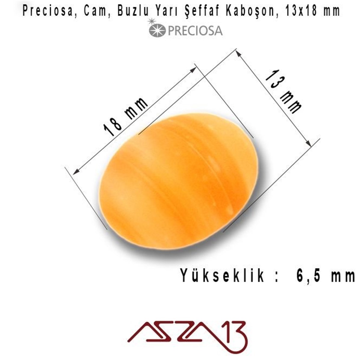 Cam Kaboşon TaşKaboşon ve CameoPreciosaTuruncu 13x18 Oval Buzlu Cam Kaboşon / Paket İçeriği 3 Adet