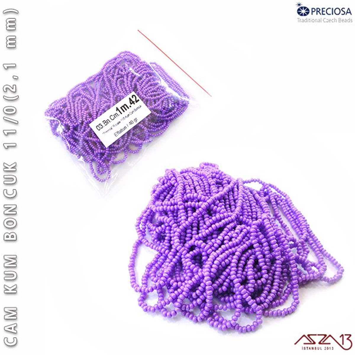 Cam Kum Boncuk 11/0 NumaraBONCUK ve TAŞPreciosaEflatun Cam Kum Boncuk 11/0 (2,1 mm) 40 gr