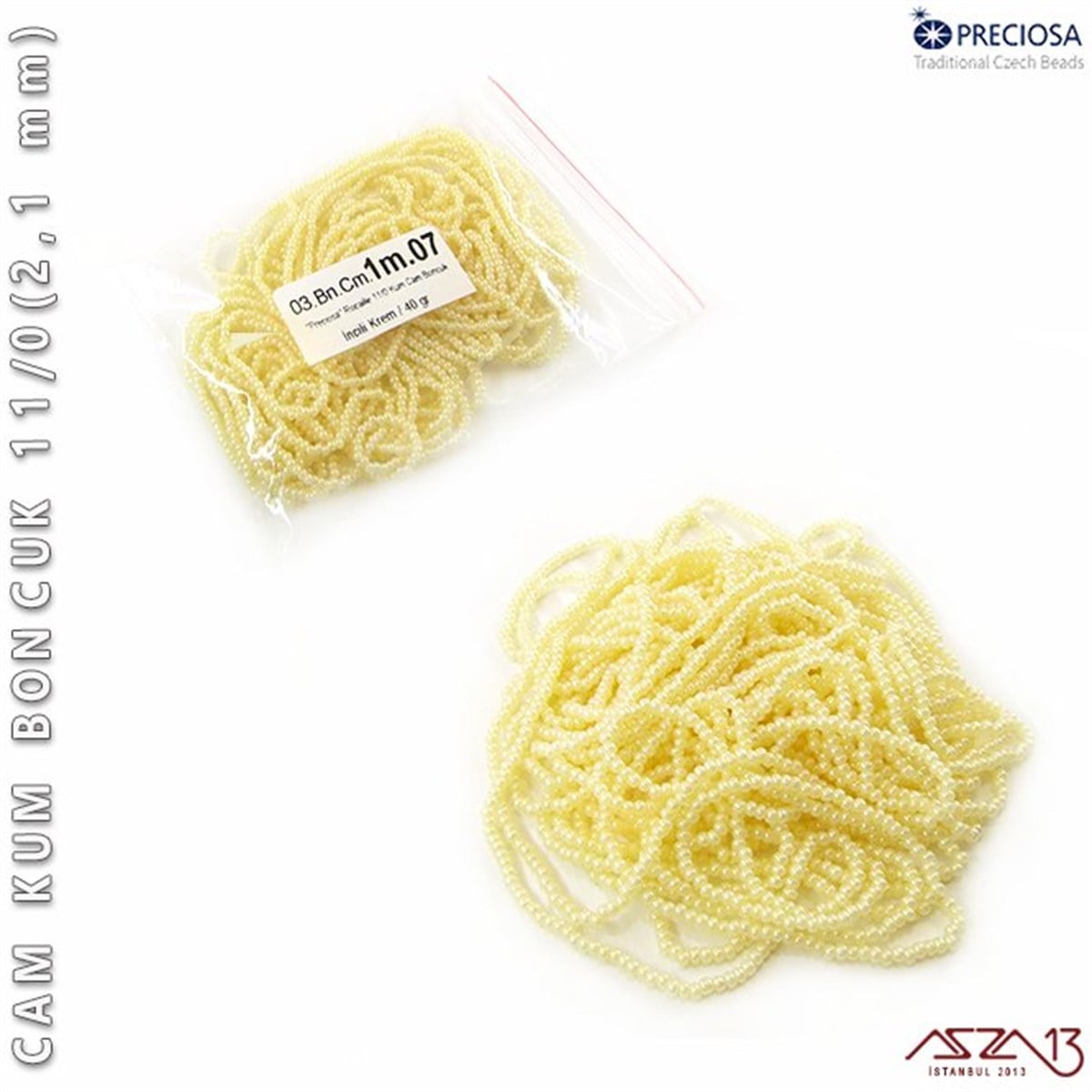 Cam Kum Boncuk, 11/0BONCUK ve TAŞPreciosaİncili Krem Cam Kum Boncuk 11/0 (2,1 mm) 40 gr