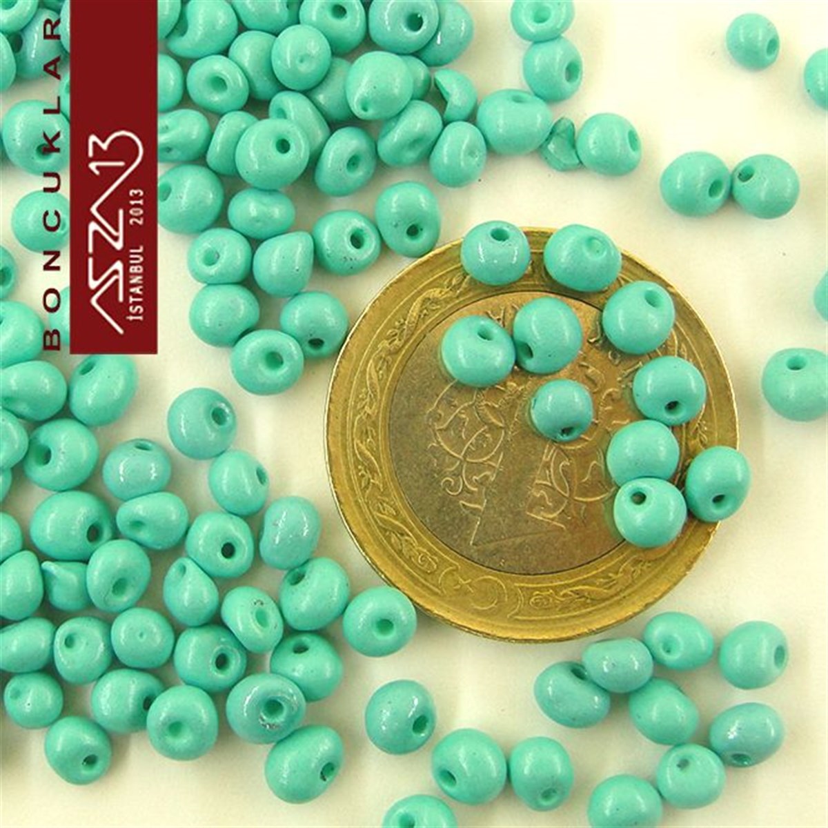 Cam Kum BoncukBONCUK ve TAŞPreciosa5/0 Damla (Drop), Yeşil Açık Turkuaz, Kum Cam Boncuk / 20 gr