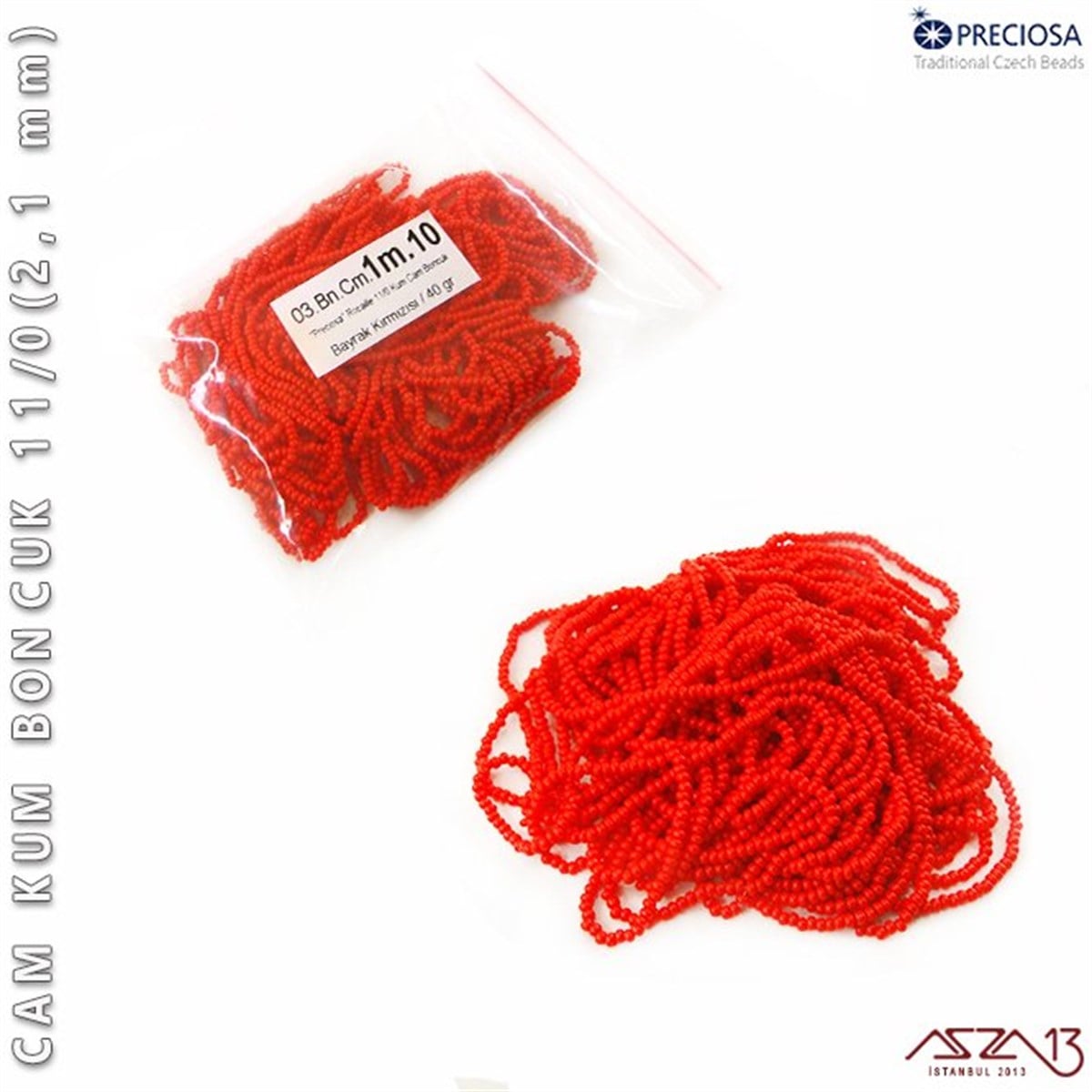 Cam Kum BoncukBONCUK ve TAŞPreciosaBayrak Kırmızısı Cam Kum Boncuk 11/0 (2,1 mm) 40 gr