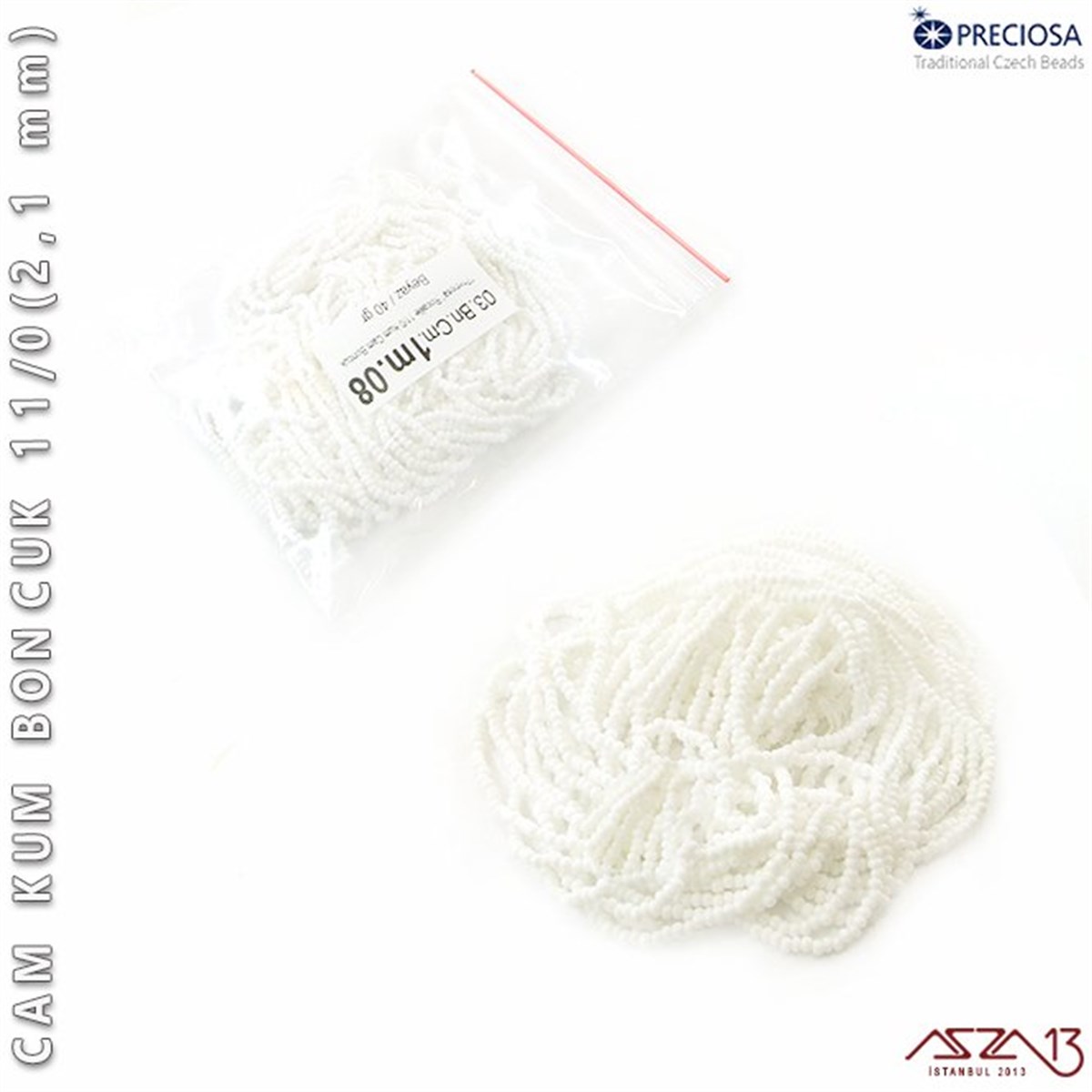 Cam Kum BoncukBONCUK ve TAŞPreciosaBeyaz Cam Kum Boncuk 11/0 (2,1 mm) 40 gr