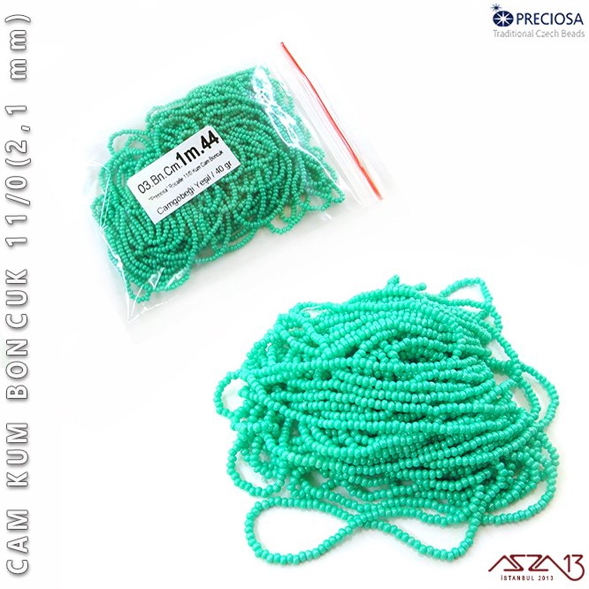 Cam Kum BoncukBONCUK ve TAŞPreciosaCamgöbeği Yeşil Cam Kum Boncuk 11/0 (2,1 mm) 40 gr