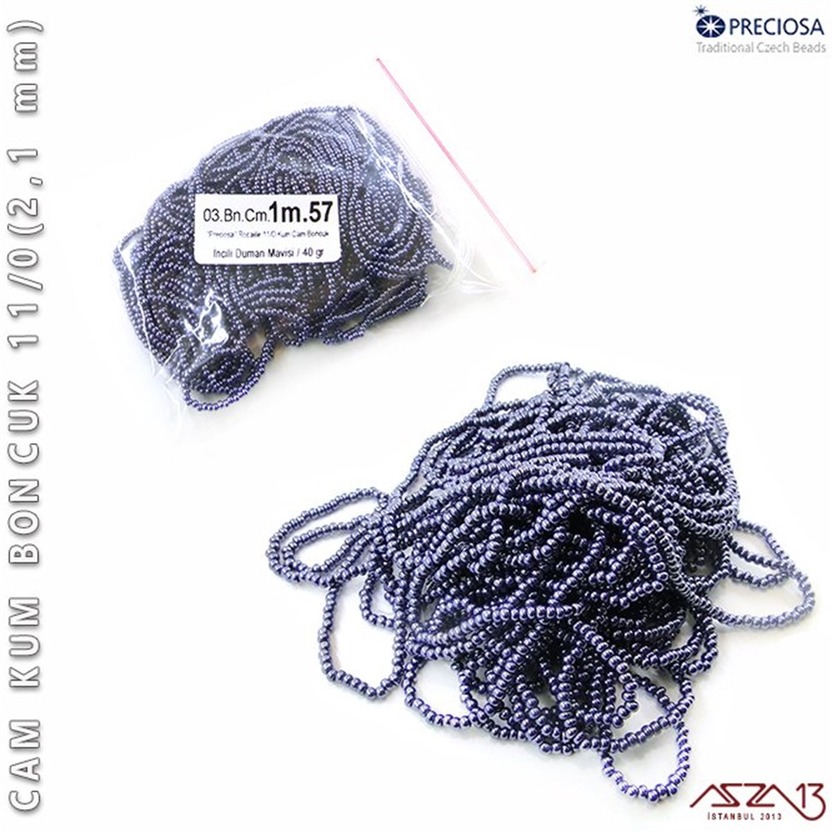 Cam Kum BoncukBONCUK ve TAŞPreciosaİncili Duman Mavisi Cam Kum Boncuk 11/0 (2,1 mm) 40 gr