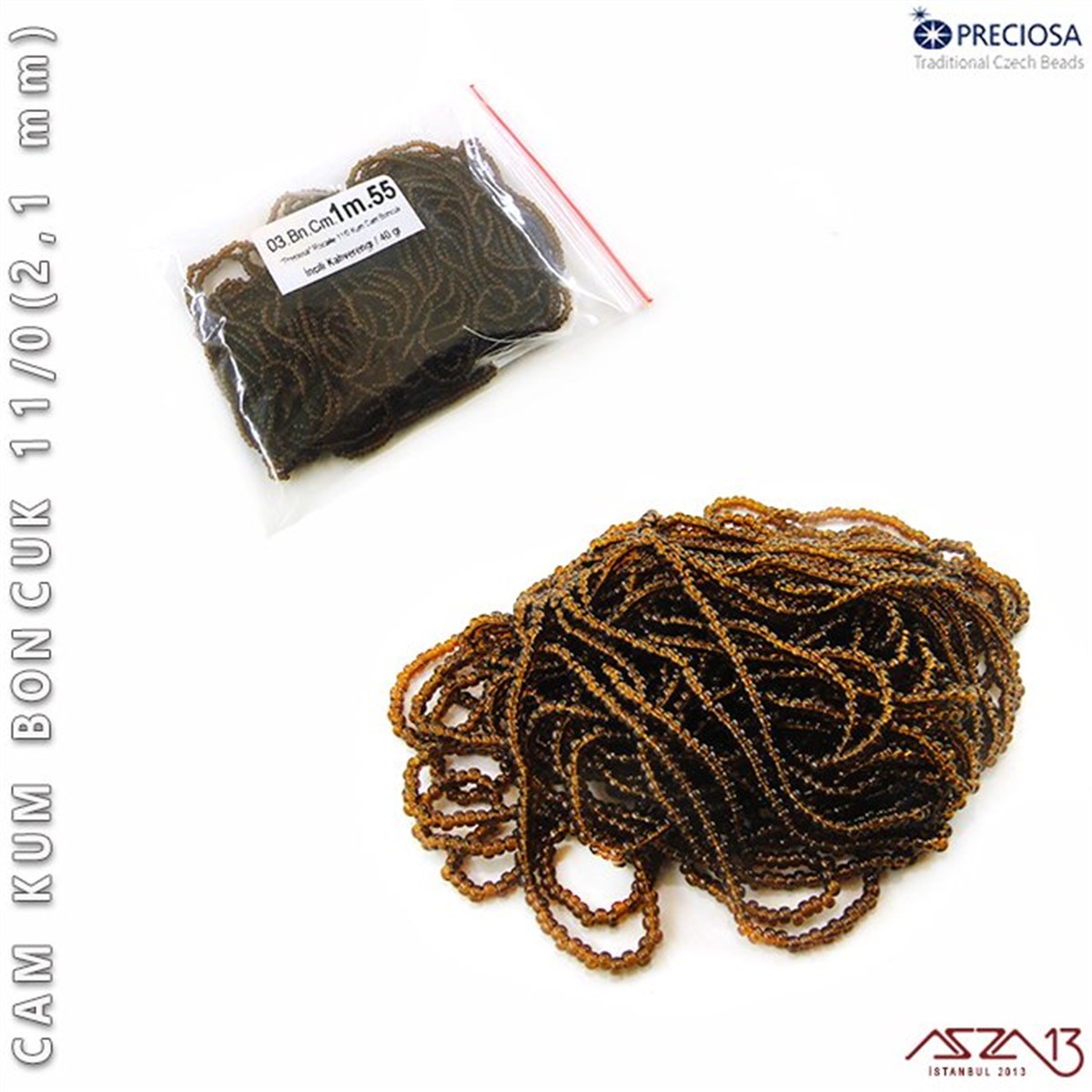 Cam Kum BoncukBONCUK ve TAŞPreciosaİncili Kahverengi Cam Kum Boncuk 11/0 (2,1 mm) 40 gr