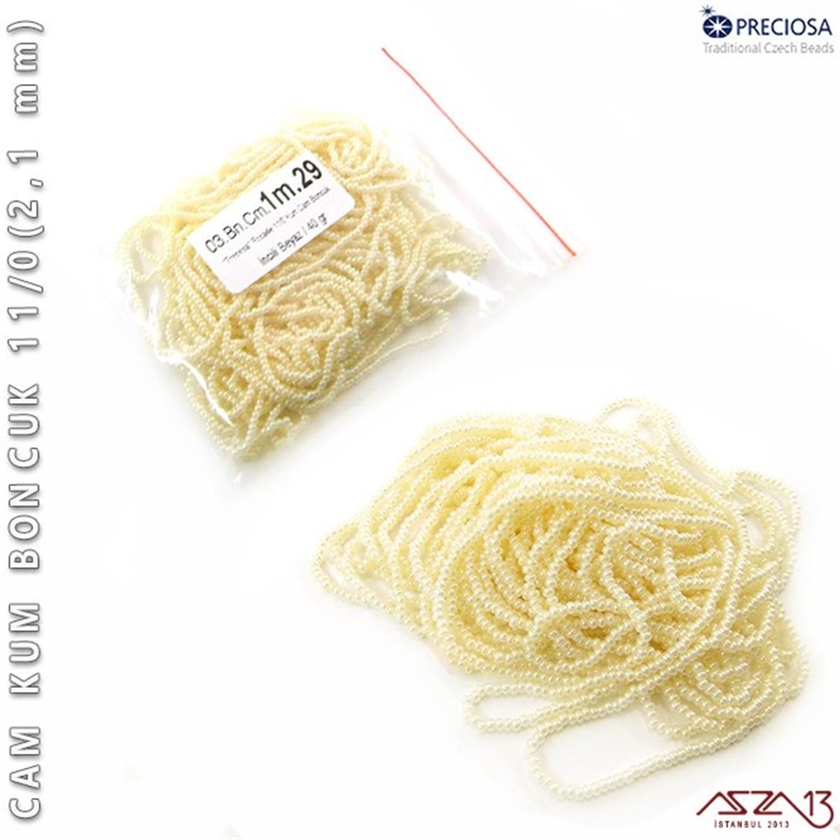 Cam Kum BoncukBONCUK ve TAŞPreciosaİncili Beyaz Cam Kum Boncuk 11/0 (2,1 mm) 40 gr