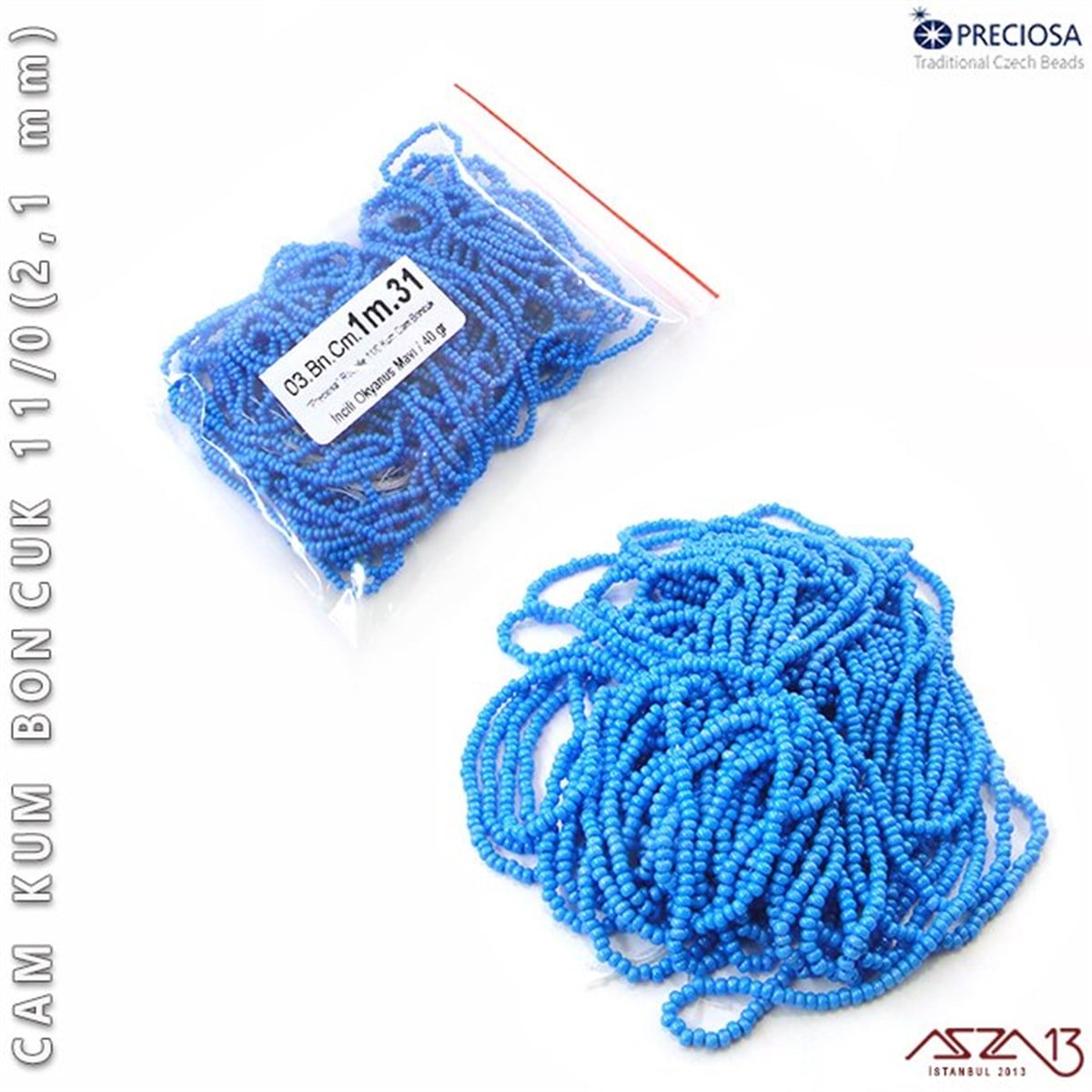 Cam Kum BoncukBONCUK ve TAŞPreciosaİncili Okyanus Mavi Cam Kum Boncuk 11/0 (2,1 mm) 40 gr