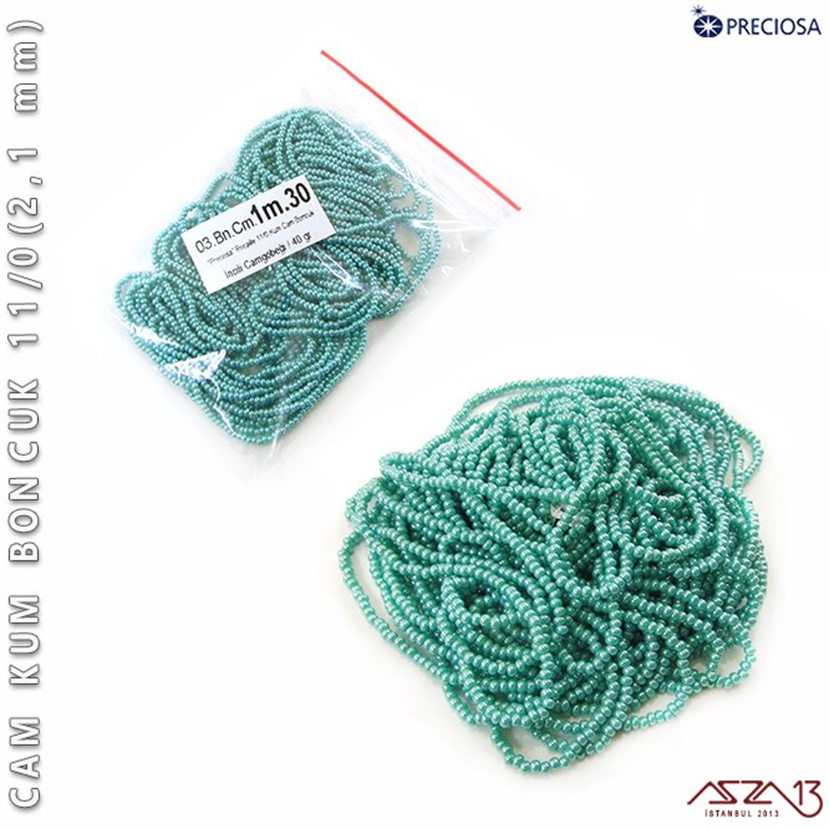 Cam Kum BoncukBONCUK ve TAŞPreciosaİncili Camgöbeği Cam Kum Boncuk 11/0 (2,1 mm) 40 gr