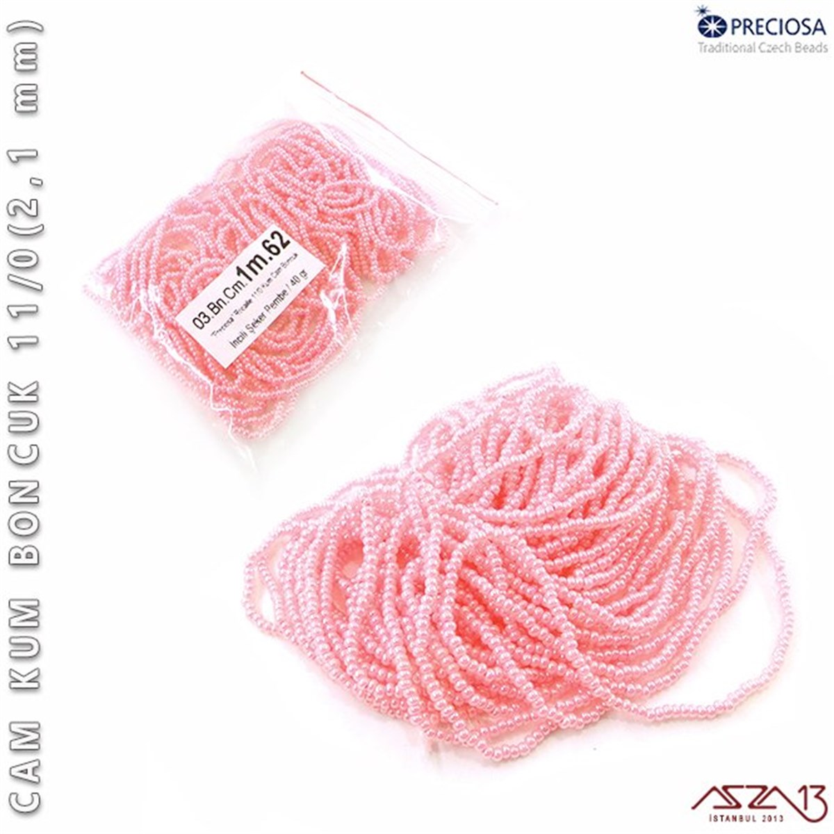 Cam Kum BoncukBONCUK ve TAŞPreciosaİncili Şeker Pembe Cam Kum Boncuk 11/0 (2,1 mm) 40 gr