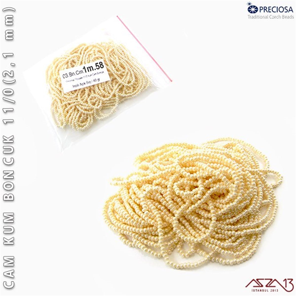 Cam Kum BoncukBONCUK ve TAŞPreciosaİncili Açık Bej Cam Kum Boncuk 11/0 (2,1 mm) 40 gr