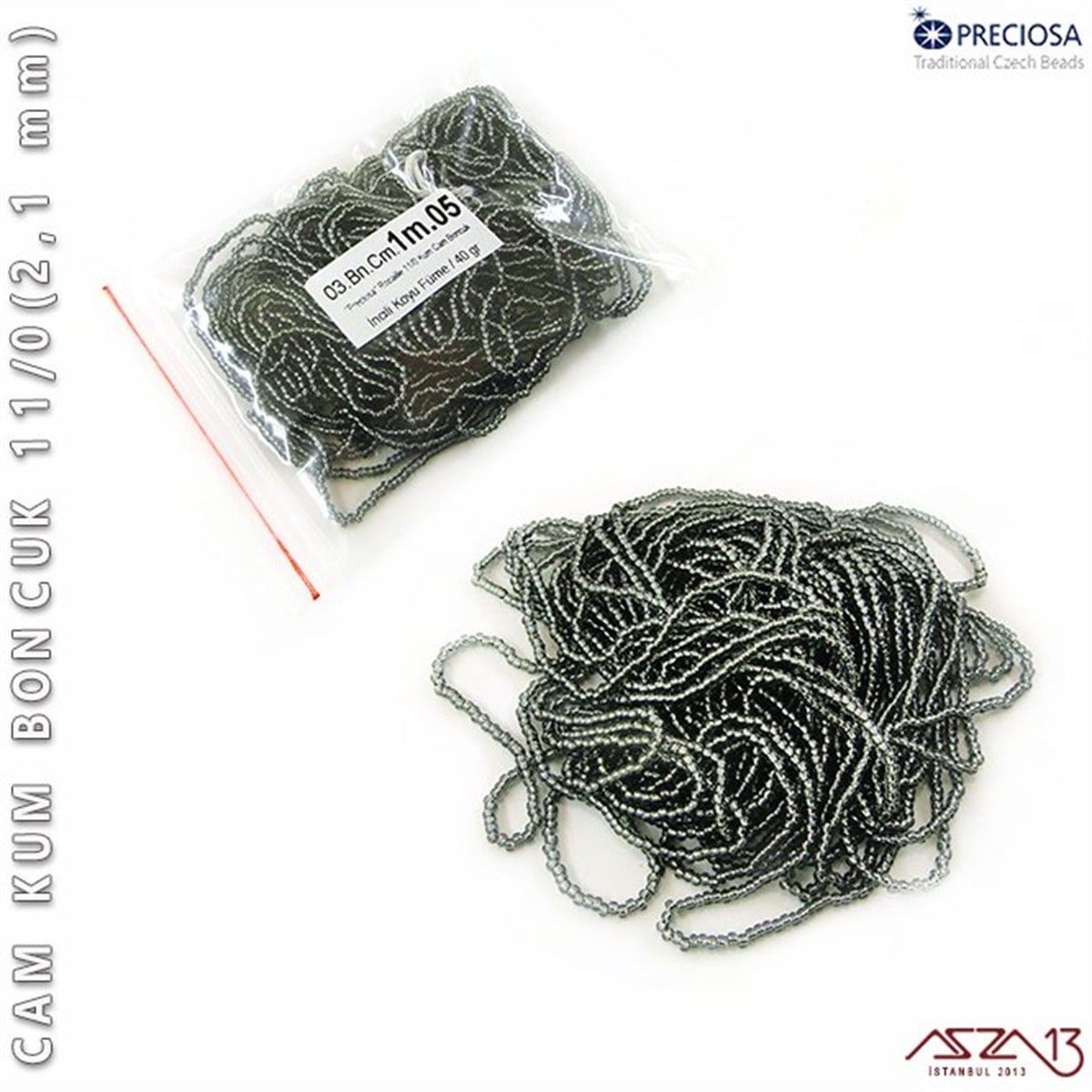 Cam Kum BoncukBONCUK ve TAŞPreciosaİncili Koyu Füme Cam Kum Boncuk 11/0 (2,1 mm) 40 gr