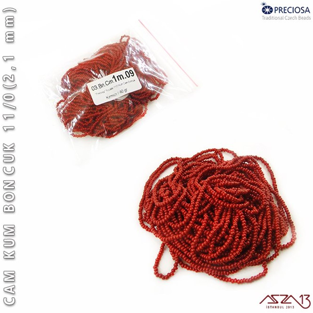 Cam Kum BoncukBONCUK ve TAŞPreciosaKırmızı Cam Kum Boncuk 11/0 (2,1 mm) 40 gr
