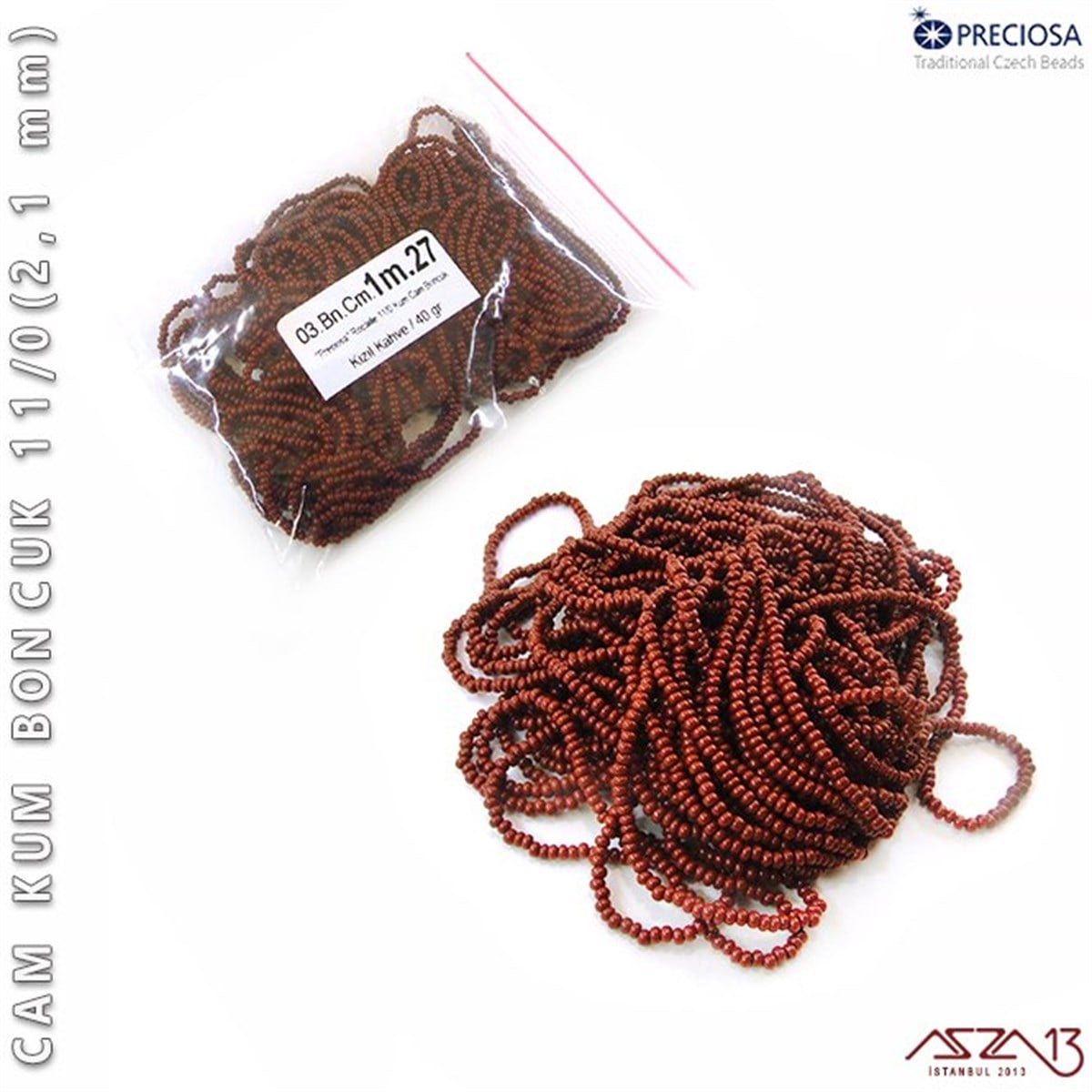Cam Kum BoncukBONCUK ve TAŞPreciosaKızıl Kahve Cam Kum Boncuk 11/0 (2,1 mm) 40 gr