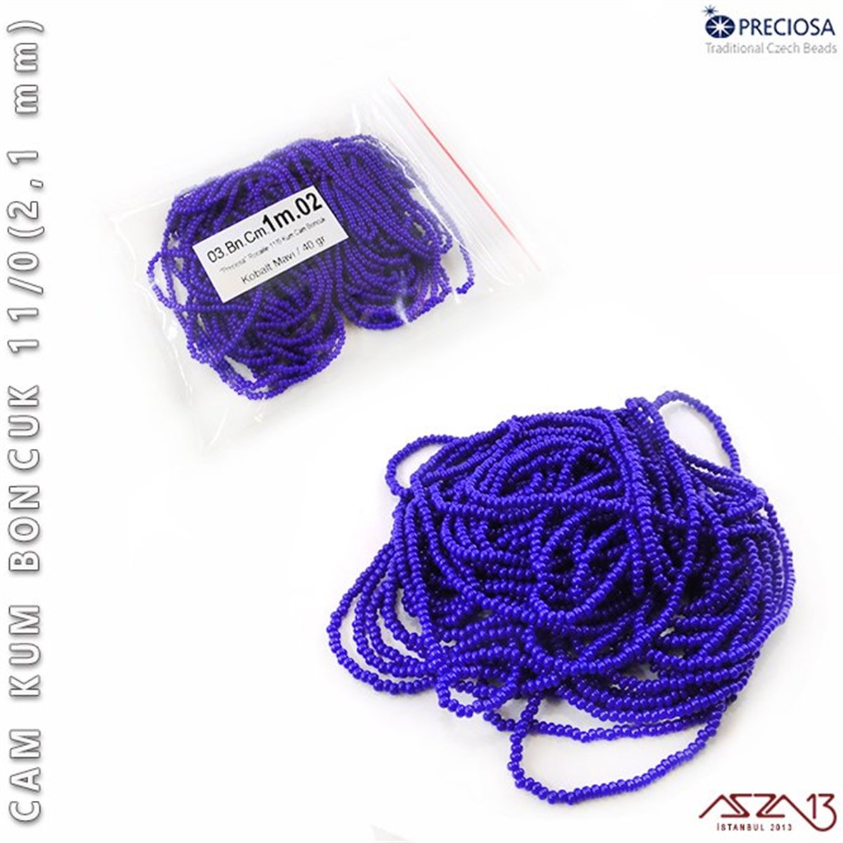 Cam Kum BoncukBONCUK ve TAŞPreciosaKobalt Mavi Cam Kum Boncuk 11/0 (2,1 mm) 40 gr