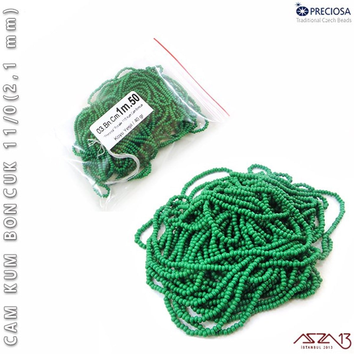 Cam Kum BoncukBONCUK ve TAŞPreciosaKoyu Yeşil Cam Kum Boncuk 11/0 (2,1 mm) 40 gr