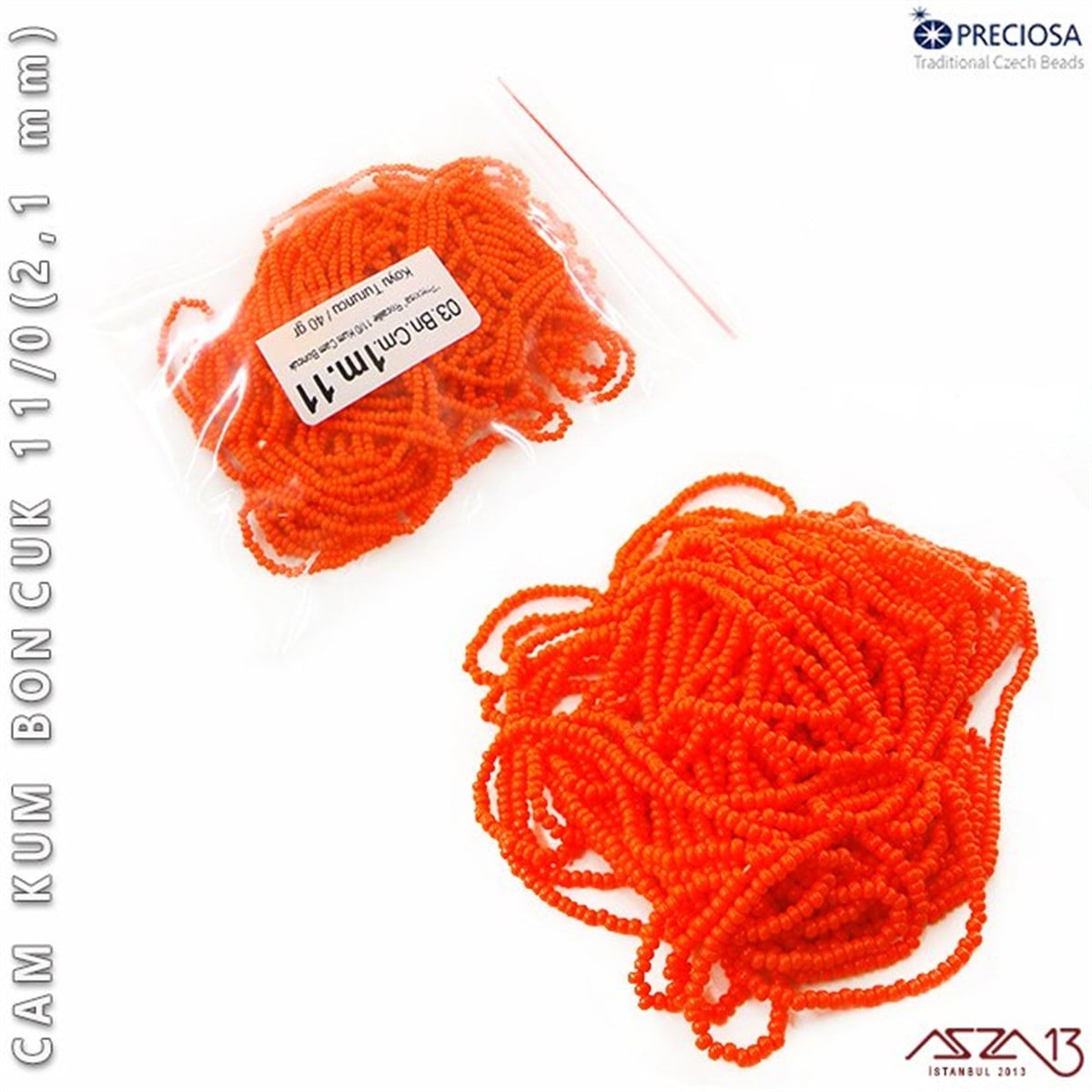Cam Kum BoncukBONCUK ve TAŞPreciosaKoyu Turuncu Cam Kum Boncuk 11/0 (2,1 mm) 40 gr