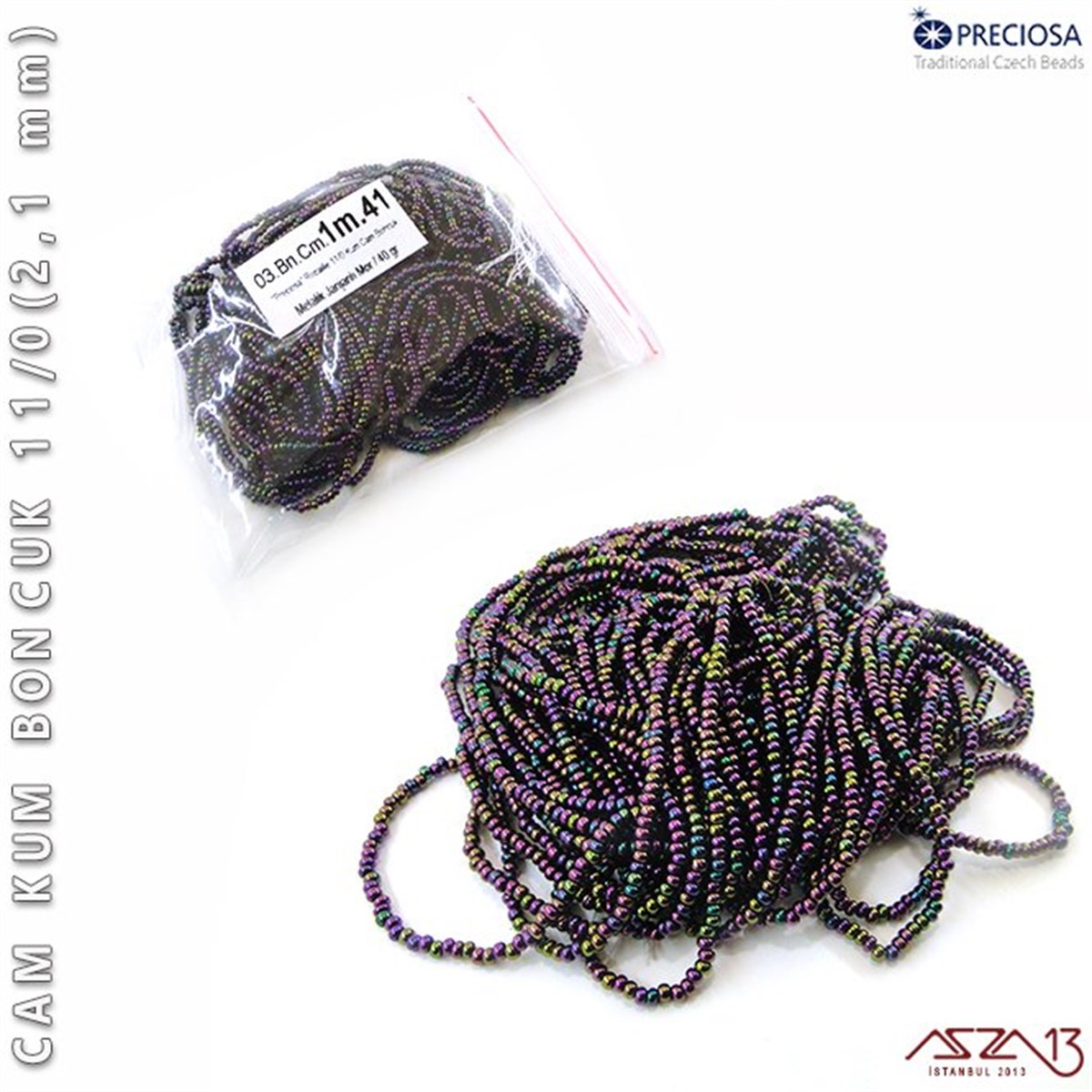 Cam Kum BoncukBONCUK ve TAŞPreciosaMetalik Janjanlı Mor Cam Kum Boncuk 11/0 (2,1 mm) 40 gr