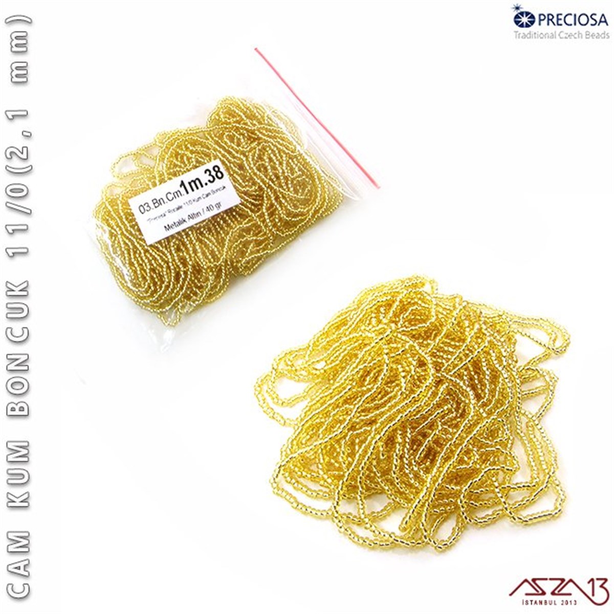 Cam Kum BoncukBONCUK ve TAŞPreciosaMetalik Altın Cam Kum Boncuk 11/0 (2,1 mm) 40 gr