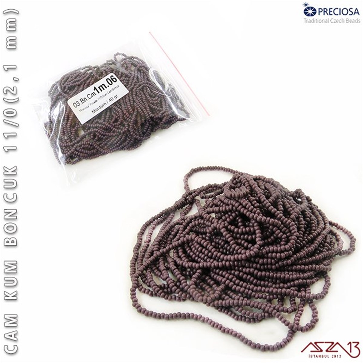 Cam Kum BoncukBONCUK ve TAŞPreciosaMürdüm Cam Kum Boncuk 11/0 (2,1 mm) 40 gr