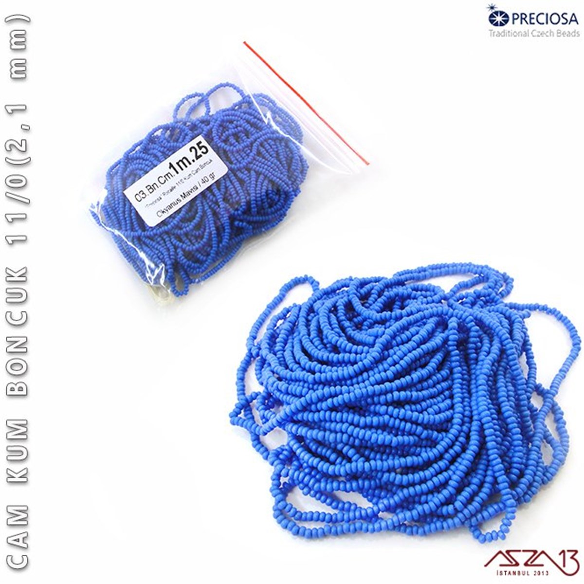Cam Kum BoncukBONCUK ve TAŞPreciosaOkyanus Mavisi Cam Kum Boncuk 11/0 (2,1 mm) 40 gr