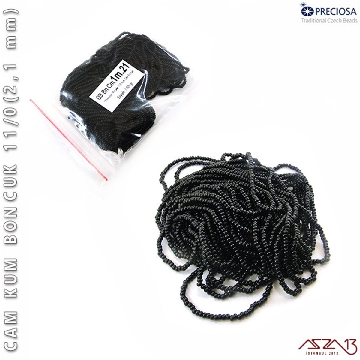 Cam Kum BoncukBONCUK ve TAŞPreciosaSiyah Cam Kum Boncuk 11/0 (2,1 mm) 40 gr