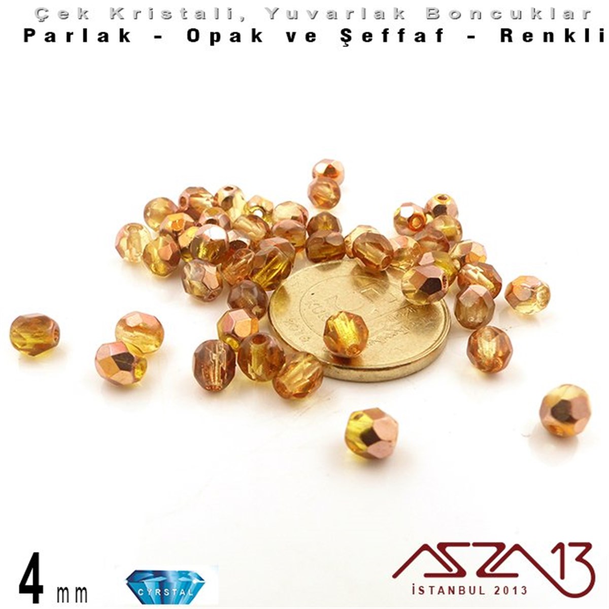 Çek  Kristal BoncukBONCUK ve TAŞMarkasızÇek Kristal Boncuk - Fire Polish - Yuvarlak - 4 mm - Gold AB - 48 Adet