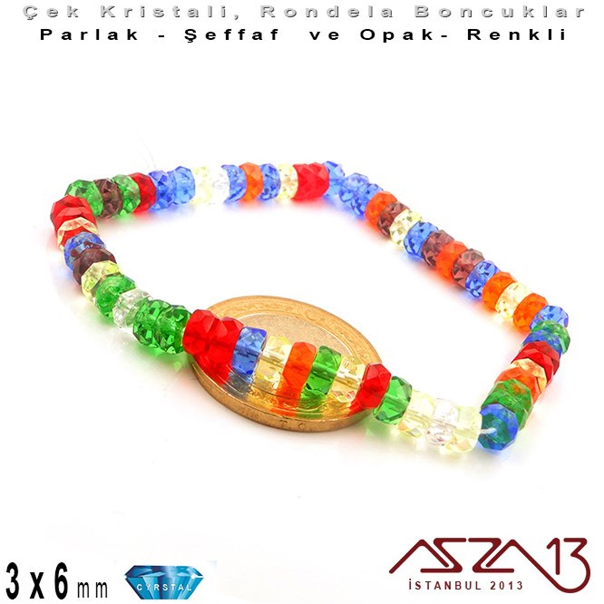 Çek  Kristal BoncuklarBONCUK ve TAŞPreciosaÇek Kristal Rondela Boncuk - 3x6 mm - Karışık Renk (Rainbow) - 60 Adet