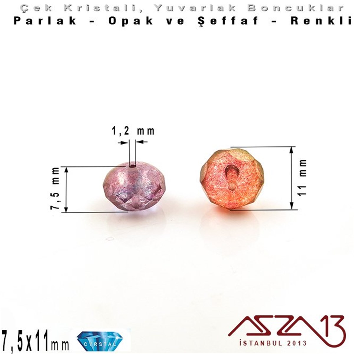 Çek Kristal BoncukBONCUK ve TAŞMarkasızÇek Kristal Donut Yuvarlak Boncuk - 7,5x11,0 mm - Karışık Renk AB - 12 Adet