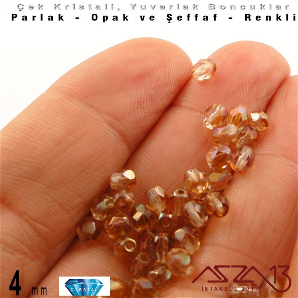 Çek Kristal BoncukBONCUK ve TAŞMarkasızÇek Kristal Boncuk - Fire Polish - Yuvarlak - 4 mm - Light Topaz - 48 Adet