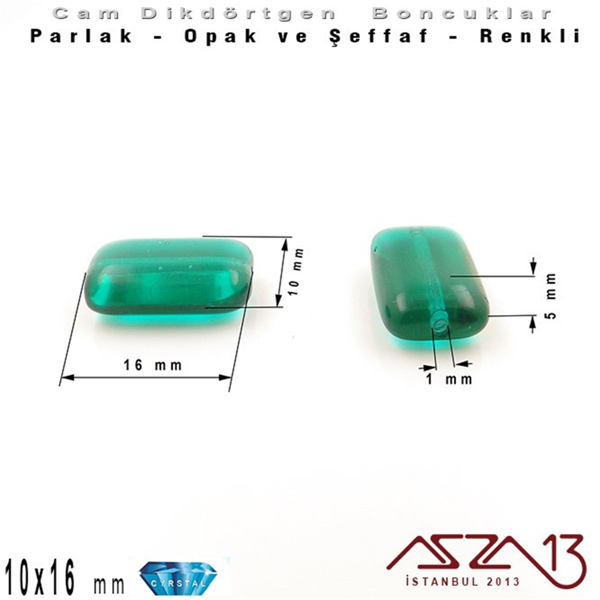 Çek Kristal BoncukBONCUK ve TAŞMarkasızÇek Kristal Dikdörtgen Boncuk - 16x10 mm - Emerald - 12 Adet