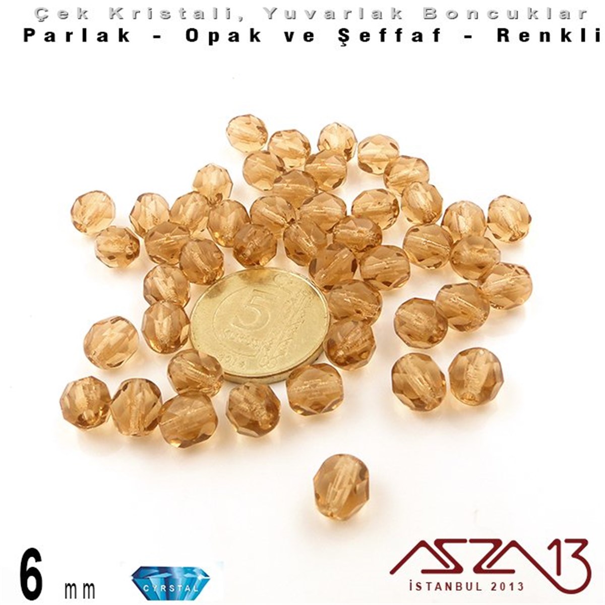 Çek Kristal BoncukBONCUK ve TAŞMarkasızÇek Kristal Boncuk - Fire Polish - Yuvarlak - 6 mm - Topaz - 36 Adet