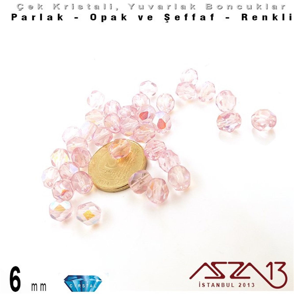 Çek Kristal BoncukBONCUK ve TAŞMarkasızÇek Kristal Boncuk - Fire Polish - Yuvarlak - 6 mm - Light Pink AB - 36 Adet
