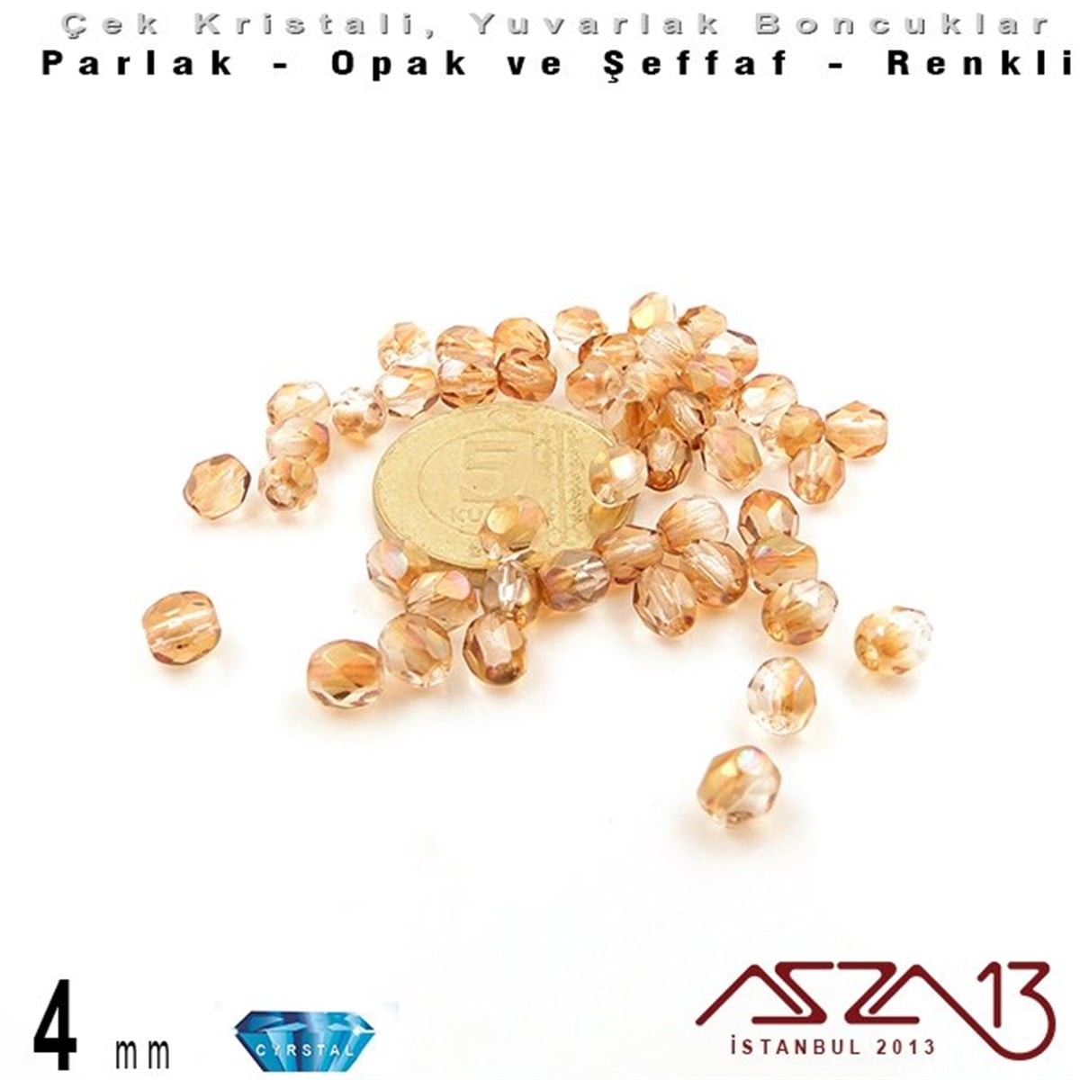 Çek Kristal BoncukBONCUK ve TAŞMarkasızÇek Kristal Boncuk - Fire Polish - Yuvarlak - 4 mm - Light Topaz - 48 Adet