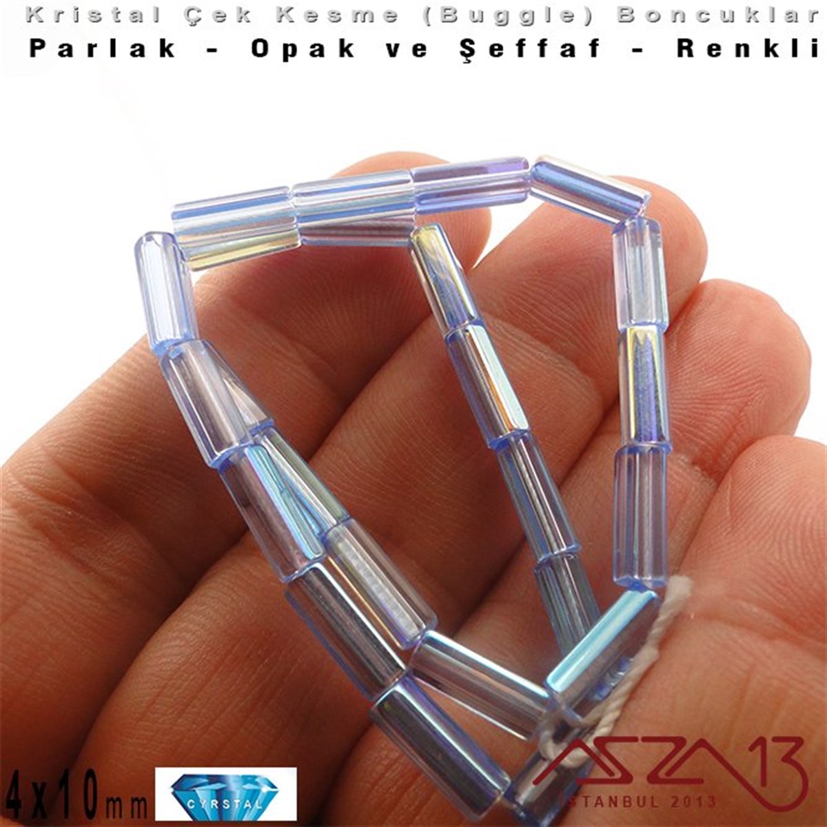 Çek Kristal BoncuklarBONCUK ve TAŞPreciosaÇek Kristal, Beşgen Çubuk Boncuk - 4x10 mm - Karışık Renk (Light Sapphire AB) - 25 Adet