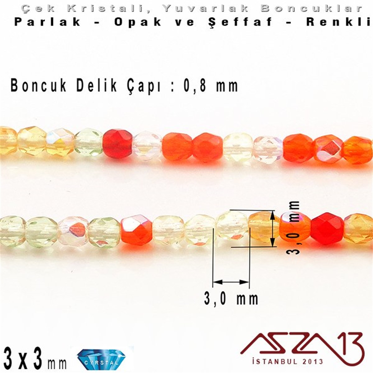 Çek Kristal BoncuklarBONCUK ve TAŞPreciosaÇek Kristal Yuvarlak Boncuk - 3 mm - Karışık Renk (Tango) - 100 Adet