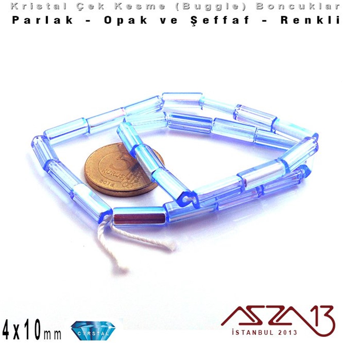 Çek Kristal BoncuklarBONCUK ve TAŞPreciosaÇek Kristal, Beşgen Çubuk Boncuk - 4x10 mm - Karışık Renk (Light Sapphire AB) - 25 Adet