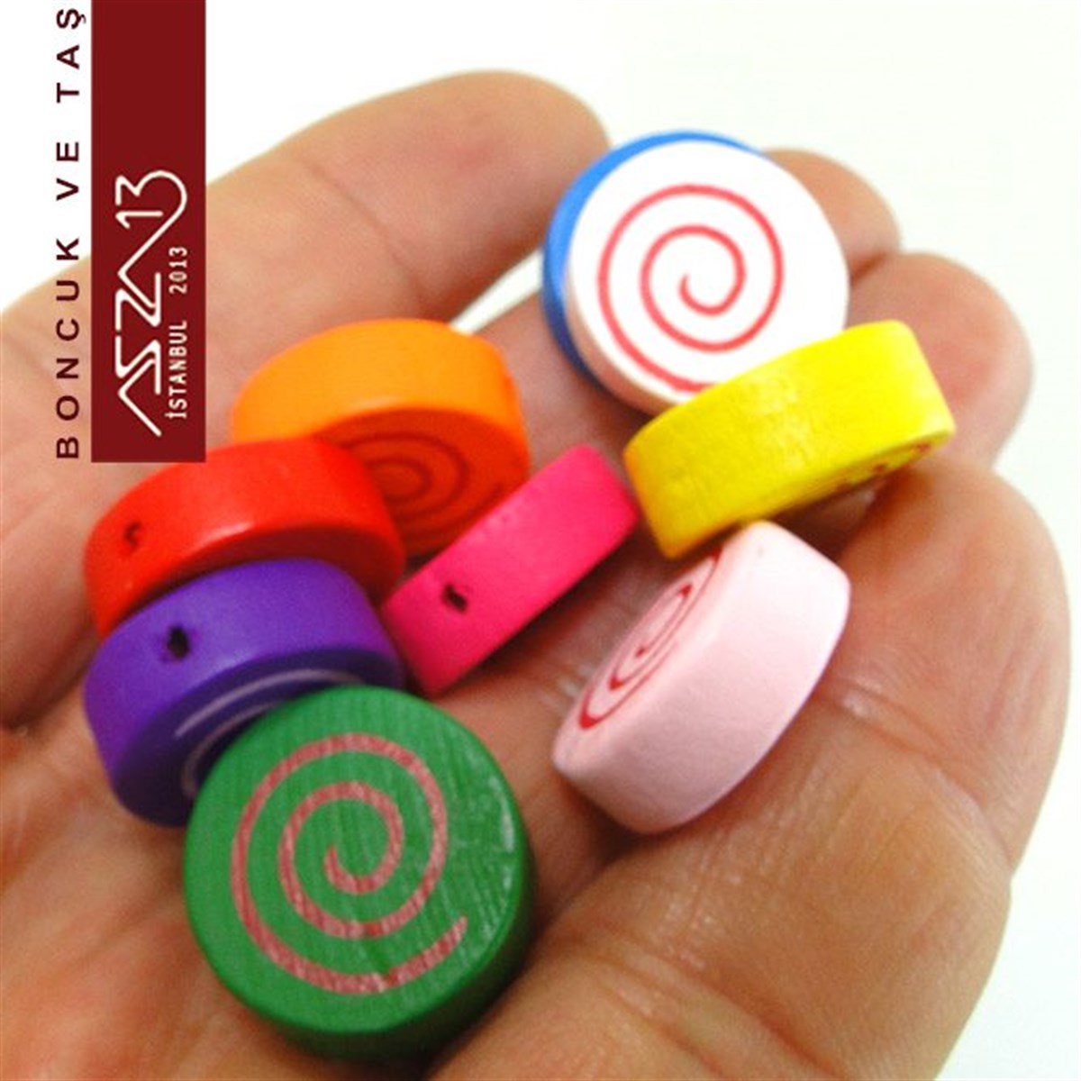 Dekoratif BoncukBONCUK ve TAŞMarkasızYuvarlak 20 mm, Spiral Desenli Ahşap Boncuk (5,6 Gr) / Paket İçeriği 4 Adet