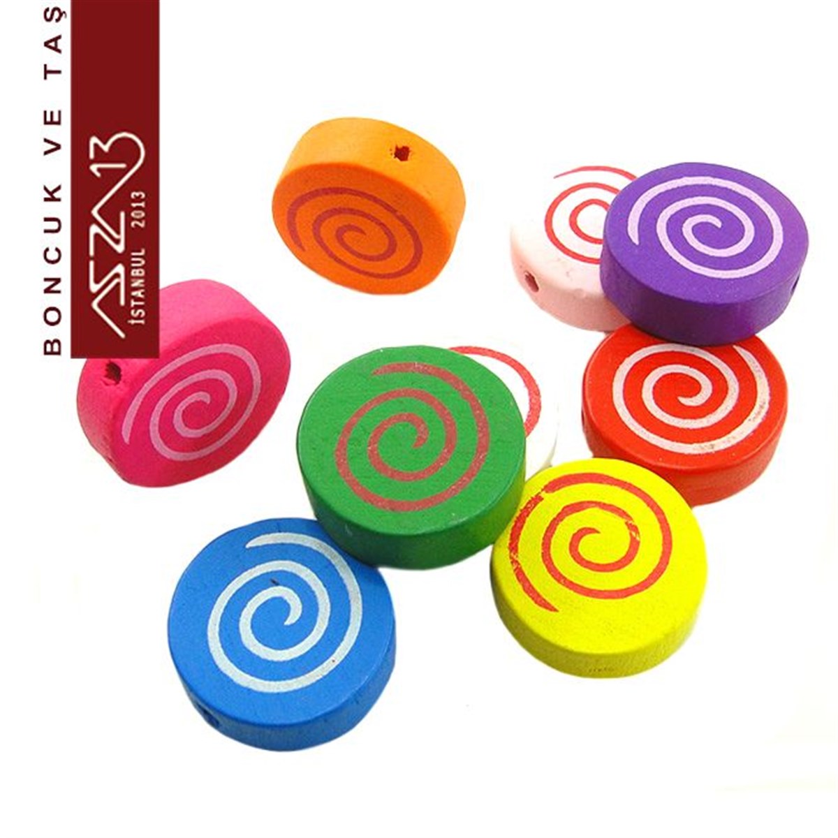 Dekoratif BoncukBONCUK ve TAŞMarkasızYuvarlak 20 mm, Spiral Desenli Ahşap Boncuk (5,6 Gr) / Paket İçeriği 4 Adet
