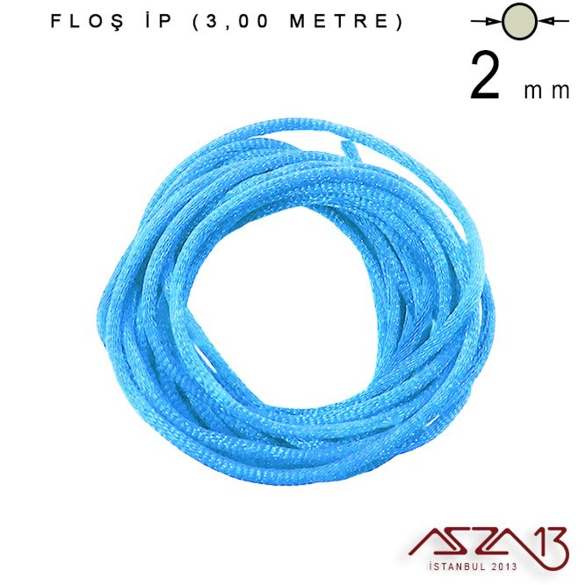 Floş İpler (Rattail Satin Cord)İp, Kordon, MisinaMarkasızMavi - 2,00 mm - Floş İp / 3 Metre