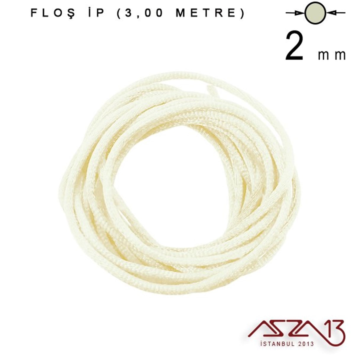 Floş İpler (Rattail Satin Cord)İp, Kordon, MisinaMarkasızKrem - 2,00 mm - Floş İp / 3 Metre