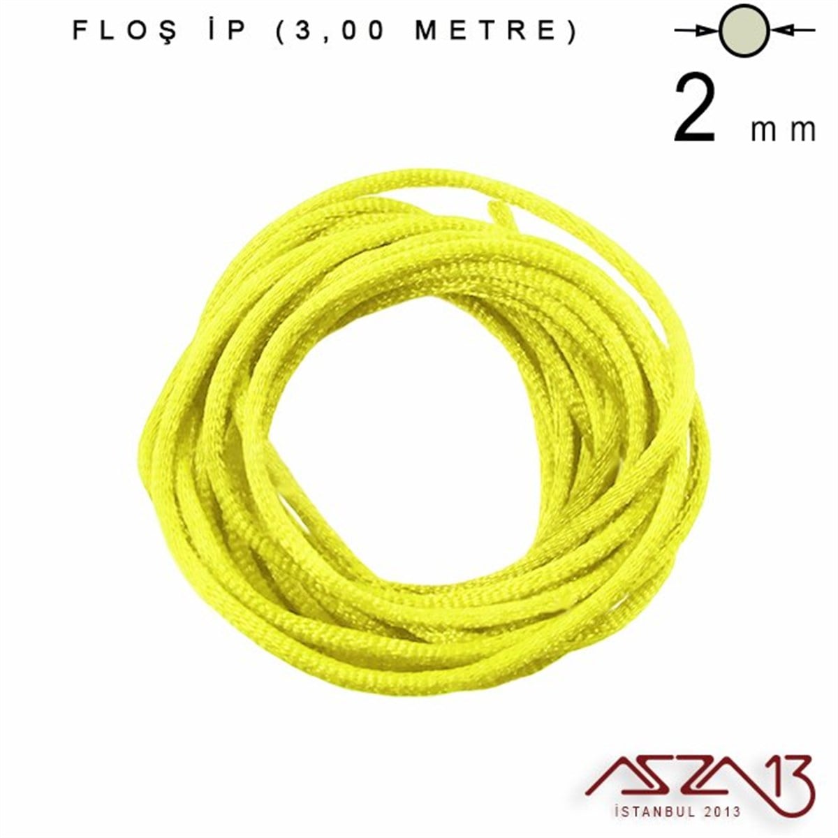 Floş İpler (Rattail Satin Cord)İp, Kordon, MisinaMarkasızLimon Sarı - 2,00 mm - Floş İp / 3 Metre