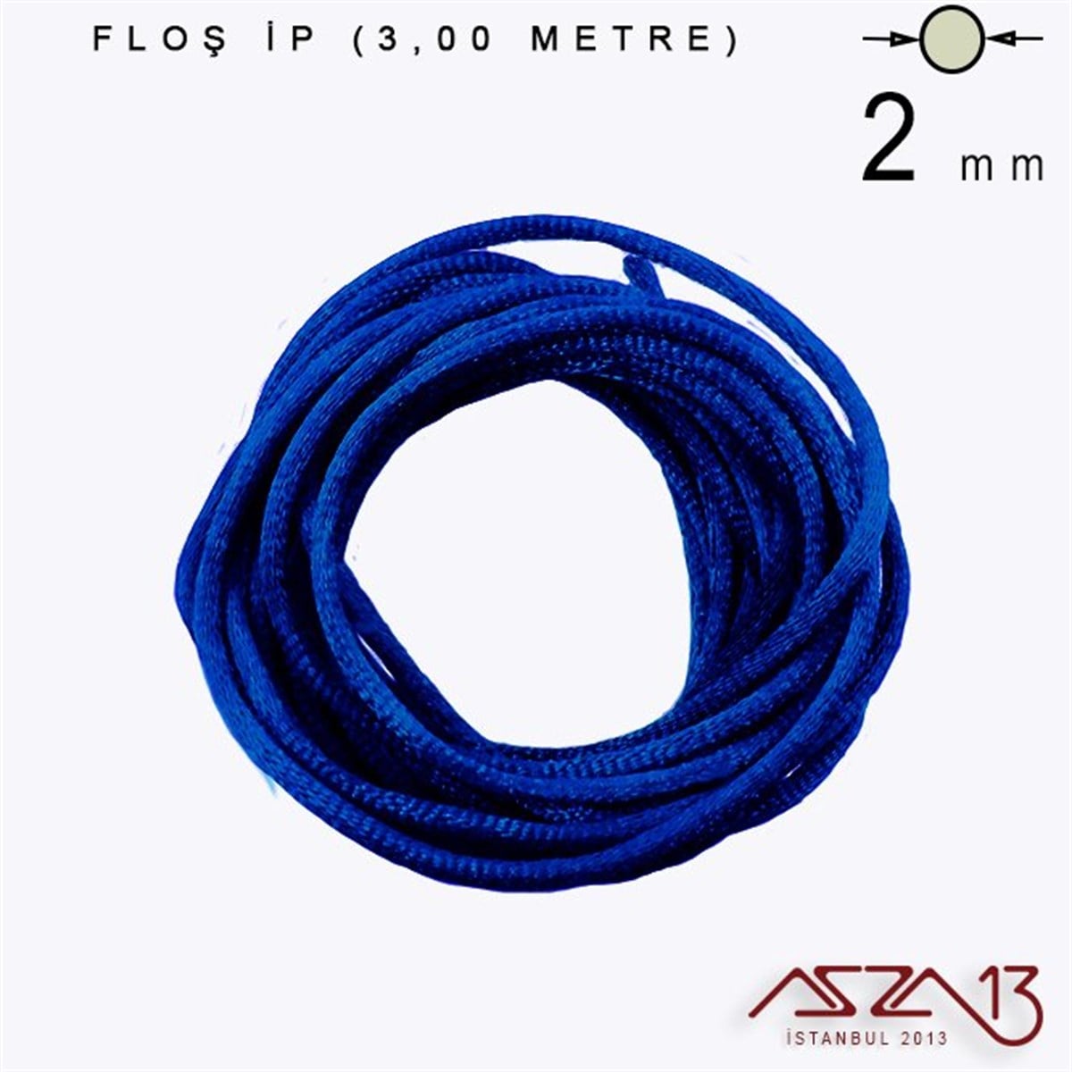 Floş İpler (Rattail Satin Cord)İp, Kordon, MisinaMarkasızKobalt Mavi - 2,00 mm - Floş İp / 3 Metre