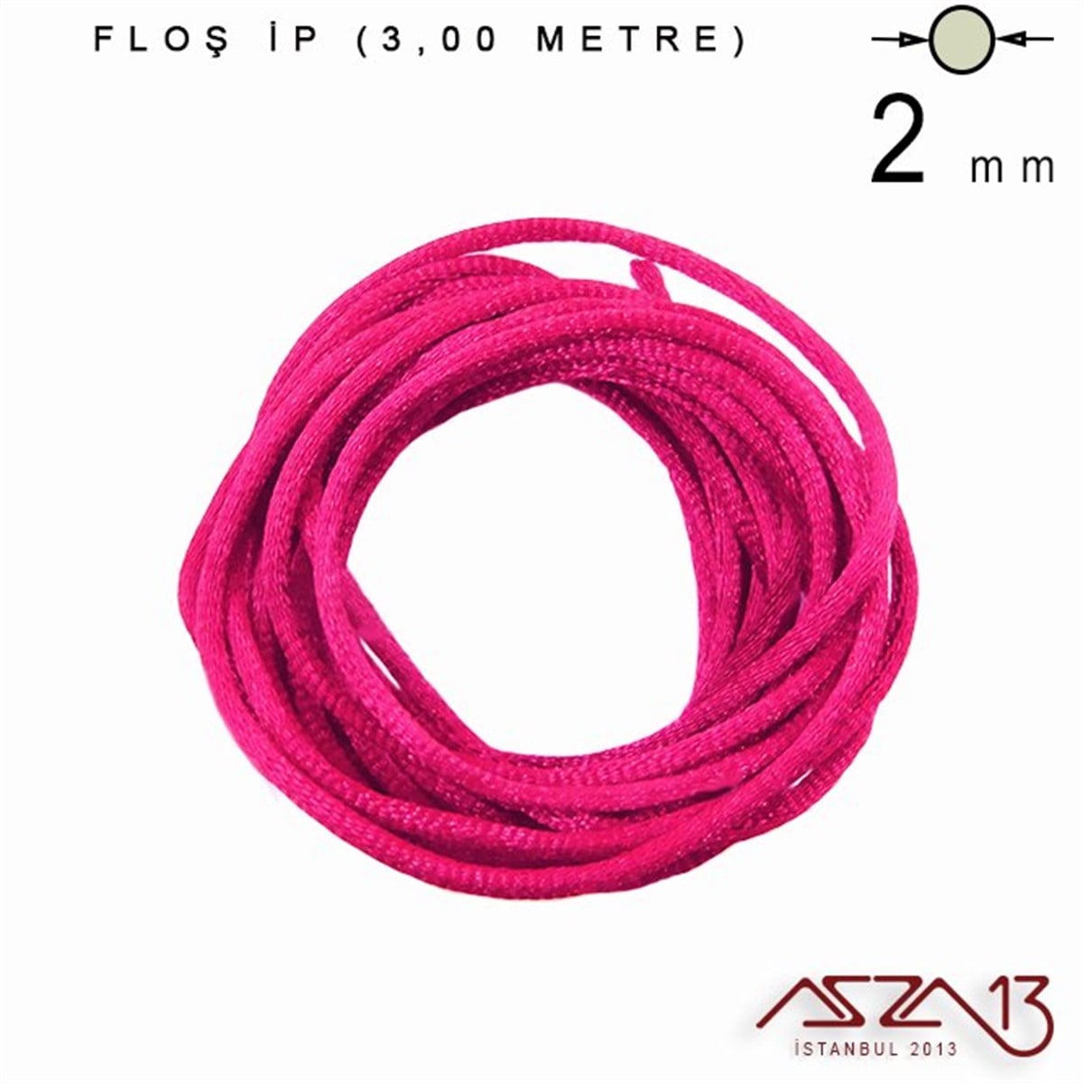 Floş İpler (Rattail Satin Cord)İp, Kordon, MisinaMarkasızFuşya - 2,00 mm - Floş İp / 3 Metre