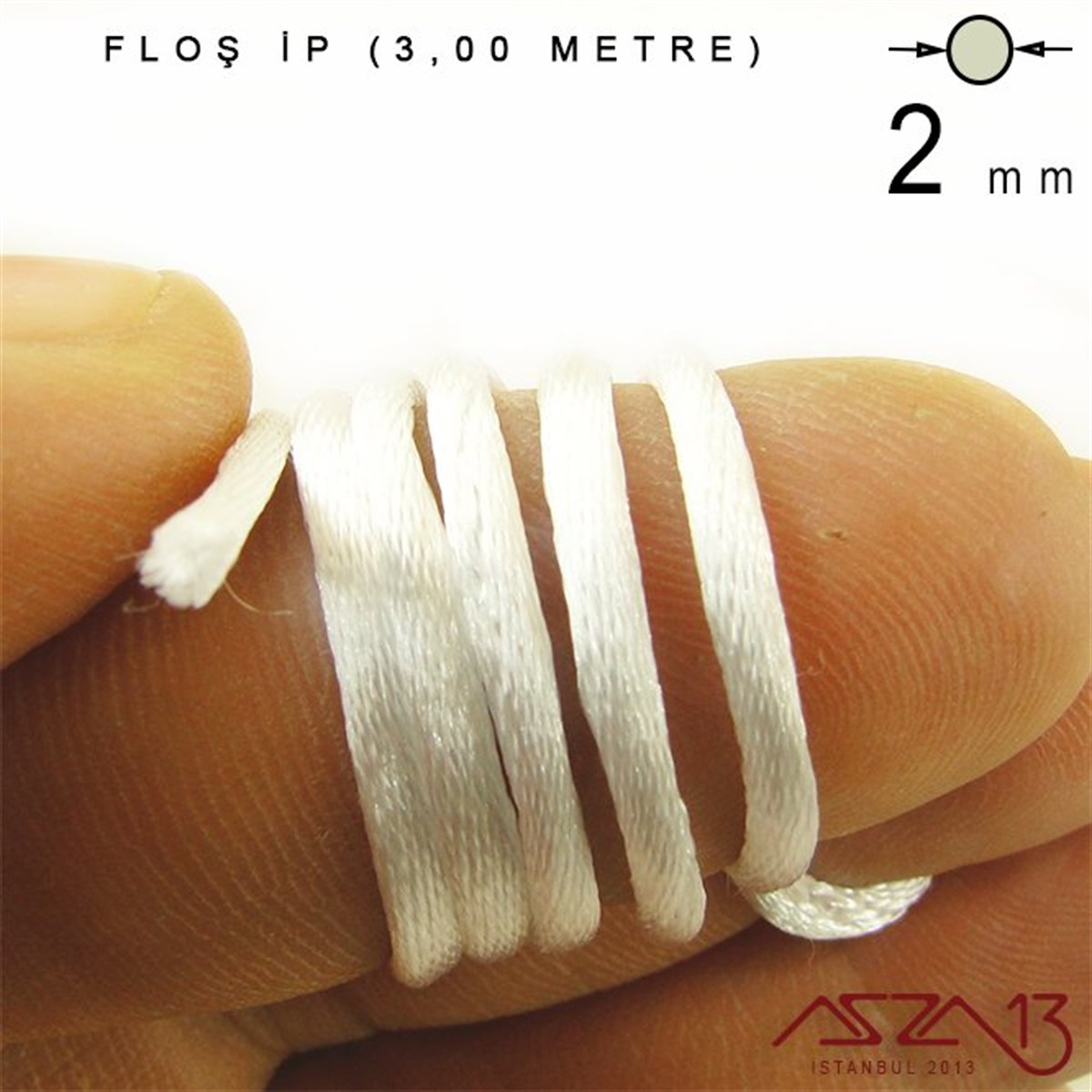 Floş İpler (Rattail Satin Cord)İp, Kordon, MisinaMarkasızBeyaz - 2,00 mm - Floş İp / 3 Metre