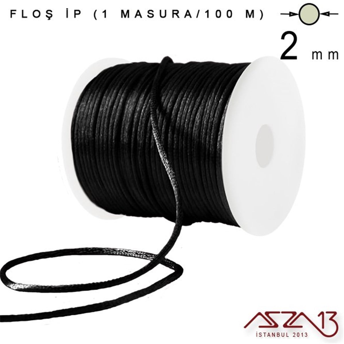 Floş İpler (Rattail Satin Cord)İp, Kordon, MisinaMarkasızSiyah 2,00 mm Floş İp - 100 m / 1 Masura