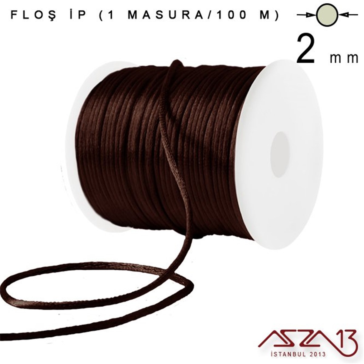 Floş İpler (Rattail Satin Cord)İp, Kordon, MisinaMarkasızKahverengi 2,00 mm Floş İp - 100 m / 1 Masura